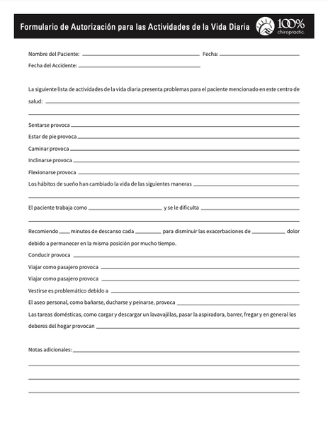 SPANISH - Activities of Daily Living Release Form (ADL)