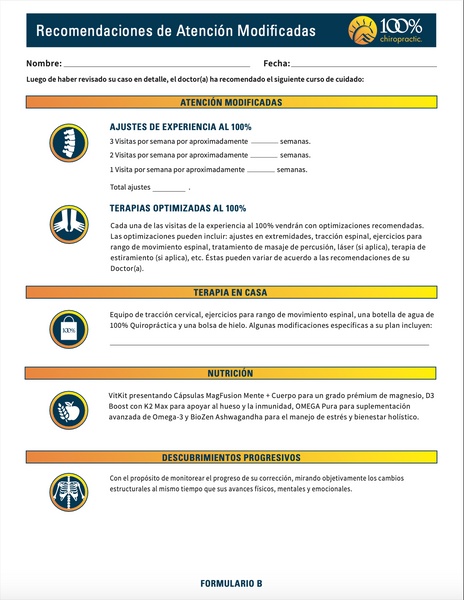 SPANISH - Modified Recommendations For Care (Form B)