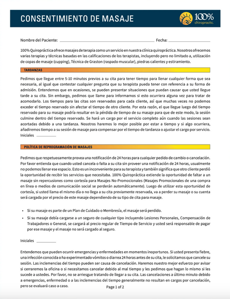 SPANISH Massage Consent / Rescheduling Form