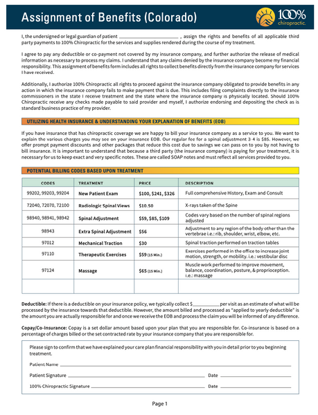 -Colorado Only- Assignment of Benefits