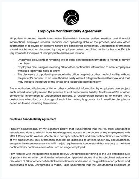 HIPAA Employee Confidentiality Agreement