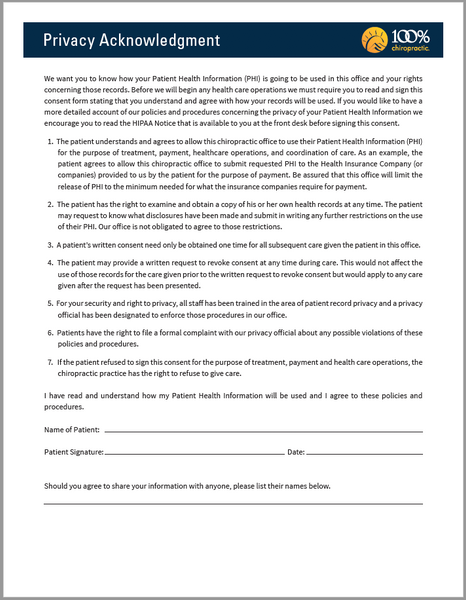 Patient Privacy Acknowledgment (HIPAA)